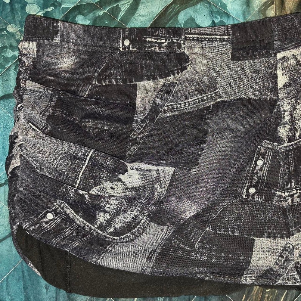 SHEIN Black Denim Patchwork Mini Skirt Distressed Punk Streetwear Size M